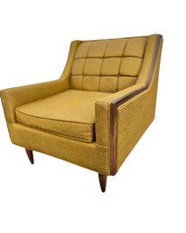 1960s Mid Century Tufted Club Chair Wood Walnut Trim