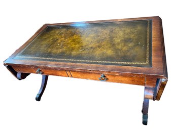 Vintage Coffee Table With Tooled Leather Top