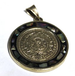 Vintage Mexican Alpaca Silver Abalone Shell Inlay Medallion