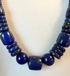 BEAUTIFUL JAY KING LAPIS MULTI FORM BEAD NECKLACE STERLING SILVER CLASP