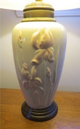 A Pair Of Iris Embossed Ceramic Table Lamps - In Working Condition