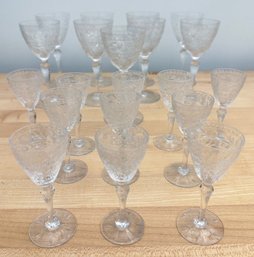 Vintage Crystal Cut Glass Cordial Glasses, 9 Large & 11 Small