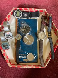 Box Of Watches  And A Compass Too Includes 101 Dalmations Timex And Others  Not Tested