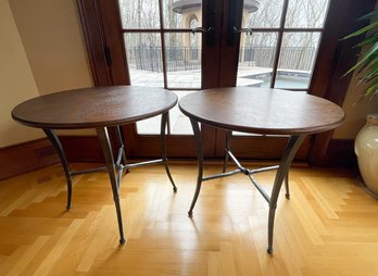 Pair Of Side Tables With Metal Base & Patterned Top