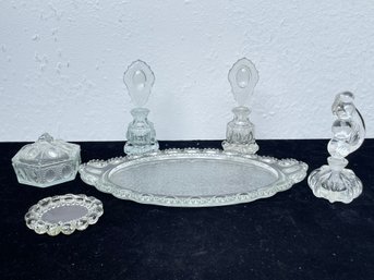 L E Smith Vanity Tray And 2 Perfume Bottles  And Vanity Glassware