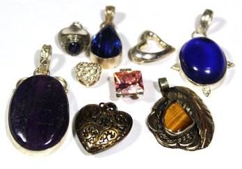 Nice Lot Of Silver Tone Vintage Gemstone Pendants Large And Small