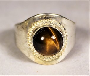 Sterling Silver Tiger's Eye Cabochon Ring Size 7.5