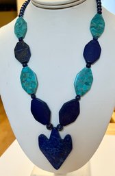 DESIGNER JAY KING LAPIS & TURQUOISE NECKLACE STERLING SILVER CLASP