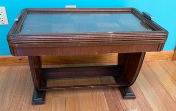 Vintage Butler Tray Table - Removable Glass/wood Tray Top