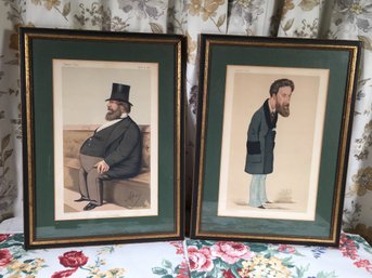 Pair Of Antique 1870s SPY / Vanity Fair Prints - Very Nice Frames And Green Mattes - Very Nice Pair Of Prints