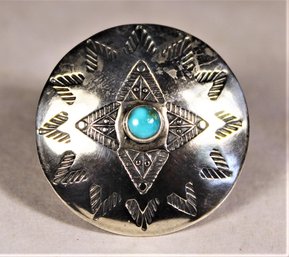 Native American Sterling Silver Turquoise Ring Or Scarf Band