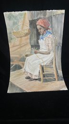 Watercolor Of Maiden On Stool