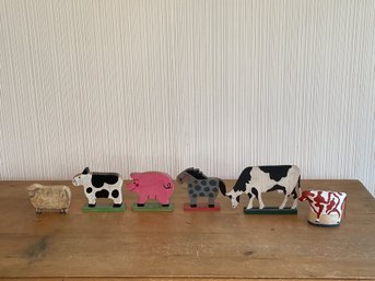 Lot Of 6 Wooden Painted Farm Animals