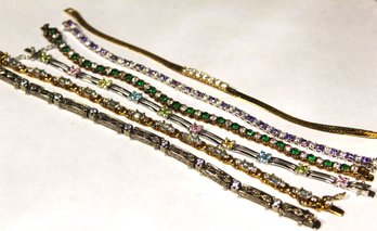 Lot Of Six Sterling Silver And Silver Tone Gemstone Tennis Bracelets, Etc.