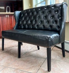 A Gorgeous Wing Back Bench In Tufted Black Leather With Nailhard Trim By Arhaus