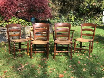 Set Of Six (6) Vintage Solid Cherry Chairs - Good Rush Seats - GREAT WARM PATINA - From Auction In Vermont