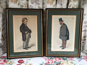 Pair Of Antique 1870s SPY / Vanity Fair Prints - Very Nice Frames And Green Mattes - Very Nice Pair Of Prints