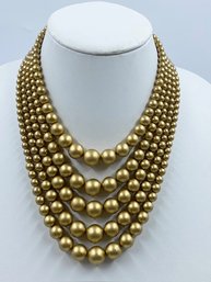 Fabulous 5 Strand Matte Goldtone Graduated Bead Necklace