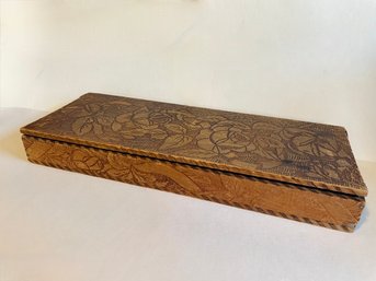 Antique Pyrography Wooden Glove Box C. 1910