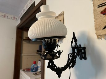 Wall Lamp Articulating Arm And Milk Glass Shade