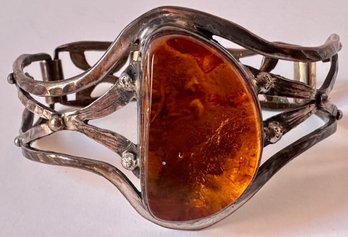 Uwe Braun Modernist Sterling Silver Bracelet With Amber