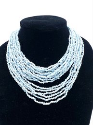 Pale Blue Vintage Seed Bead Necklace W/ Goldtone Clasp