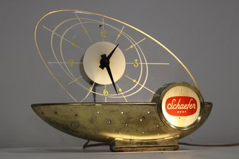 Mid Century Modern Schaefer Beer Atomic  Clock Sale Boat Bar  Light Illuminated Ad
