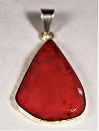 Sterling Silver Bezel Set Large Red Stone Pendant Mexican