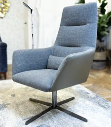 A Modern High Back Qing Chair, By Camerich USA In Leather And Knit