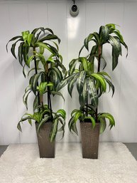 Pair Of Large 6' Faux Plants In Copper Tone Planters