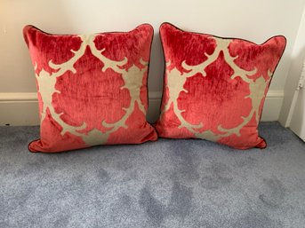 Pair Of Red Cut Velvet Custom Throw Pillows