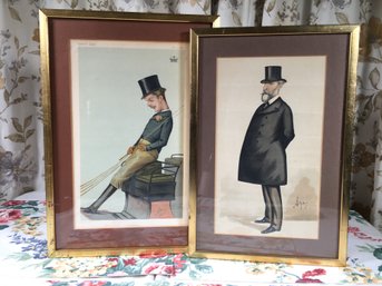 Pair Of Antique 1870s SPY / Vanity Fair Prints - Very Nice Frames And Brick Mattes - Very Nice Pair Of Prints