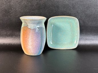 A Pair Of Compatible Studio Pottery Pieces In Pastel Tones, Signed