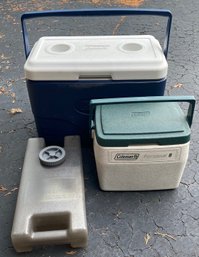 Two Coleman Coolers And Large Refillable Ice Pack