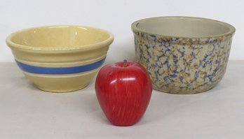 Two Good Early Mixing Bowls, Redwing Spatter Ware Bowl And A Watt Pottery No. 7 Banded Bowl