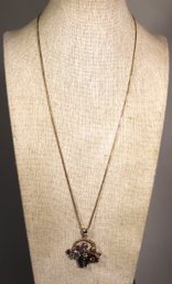 Fine Sterling Silver Chain Necklace 22' Long Having Basket Of Flowers Pendant Gemstones