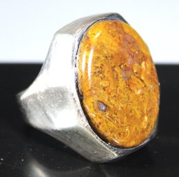 Massive Men's Ring In Silver Having Agate Stone (stone Glued Into Place)
