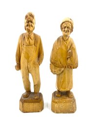 Two Vintage St. Jean Port Joli Canada - Folk Art Carved Wooden Figurines