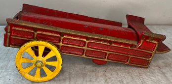 Vintage Cast Iron Toy Part Cart Only (no Horses) - Red & Gold With Yellow Wheels - Unmarked - 9 X 3.5 X 3.25 H