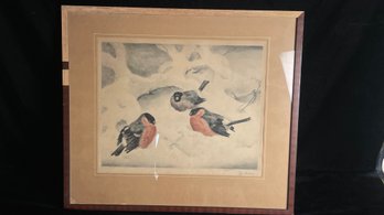 Watercolor Of Birds In Snow