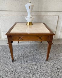 Vintage Mid Century Faux Marble Top Accent Table By Mersman