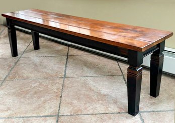 A Vintage Mahogany Bench With Painted Base By Arhaus