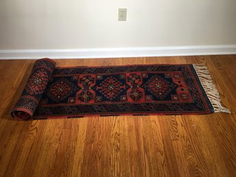 Lovely Hand Made Oriental Runner / Carpet - Very Pretty Piece - Great Colors - Wool Rug - Unusual Fringe