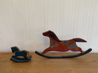 Lot Of 2 Vintage Wooden Rocking Horses