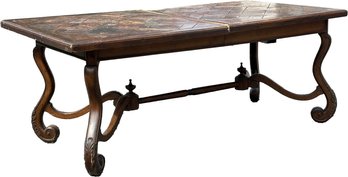 An Antique Oak French Provincial Refectory Table - Extendable With Center Leaf, C. 1910's