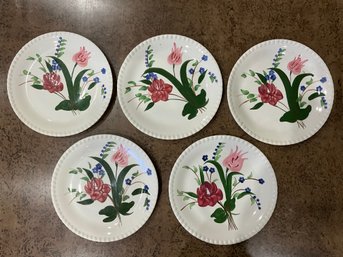 Set Of 5 Mid Century Blue Ridge Souther Potteries Dinner Plates ~ Bluebelle Bouquet ~
