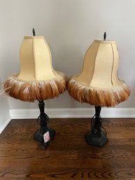 Vibrant Feather Shade Pair Of Lamps