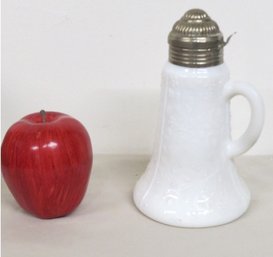 A Victorian Era Milk Glass Syrup Pitcher With Spring Tab Lid