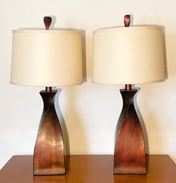 Pair Of Mid Century Style Twisted Wood/Polyresin? Lamps With Shades