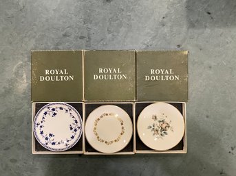 Royal Doulton - Trio Of Saucers With Storage Boxes - Fairfax - Yorktown - Rose Elegans